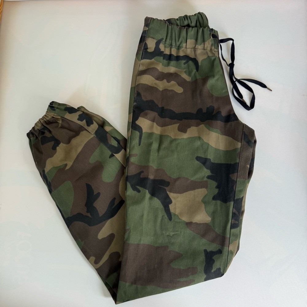 Womens Camo Print Jogger Pants Elastic Waist Drawstring Woodland Camouflage S